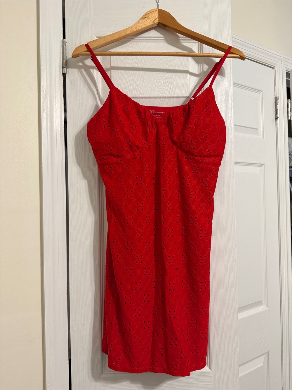 No Boundaries Red Eyelet Spaghetti Strap Mini Dress